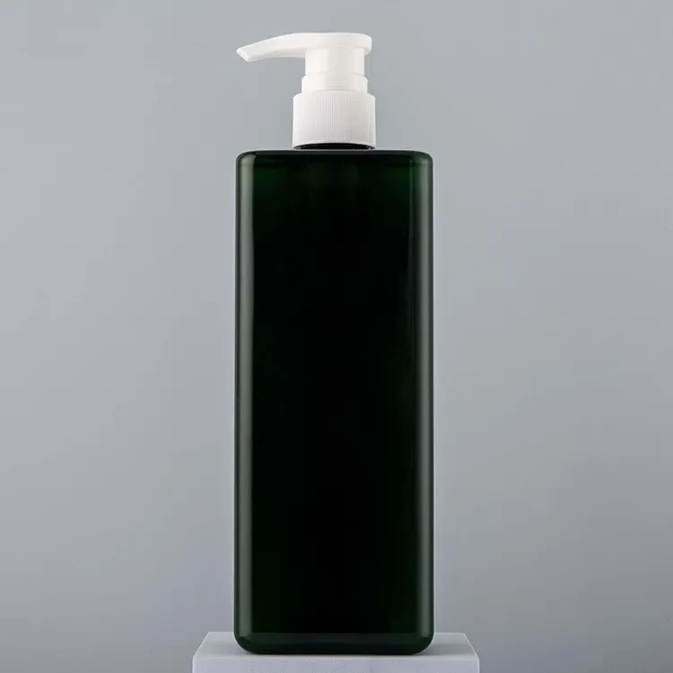 Custom 500ml Plastic PET Square Shaped Black Body Shampoo Bottle With Pump