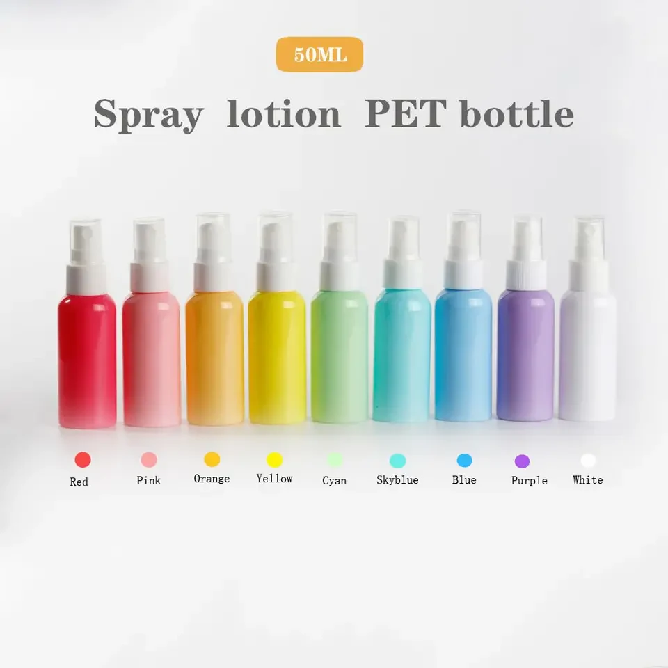 Custom 50 ml 100 ml 50ml 60ml 100ml Plastic PET Fancy Travel Size Portable Colorful Skincare Cosmetic Lotion Bottle With Pump