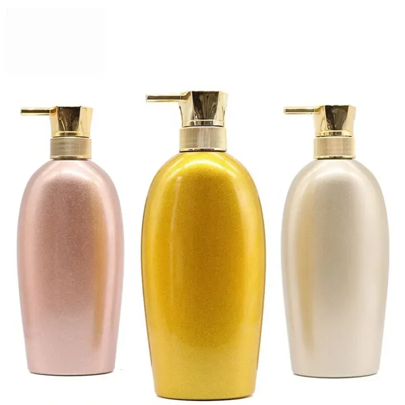 600ml 800ml Rose Gold Biodegradable Recycling Hotel packaging Luxury PET Plastic Shampoo Pump Bottle