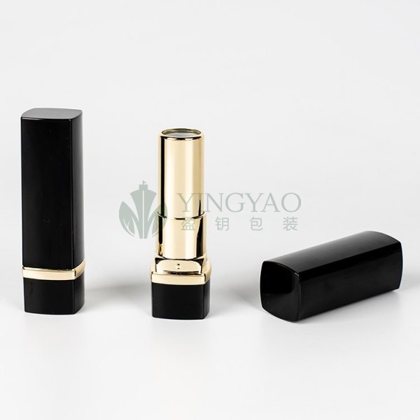 Custom Empty Plastic Black and Metal Gold Square Lipstick Tubes